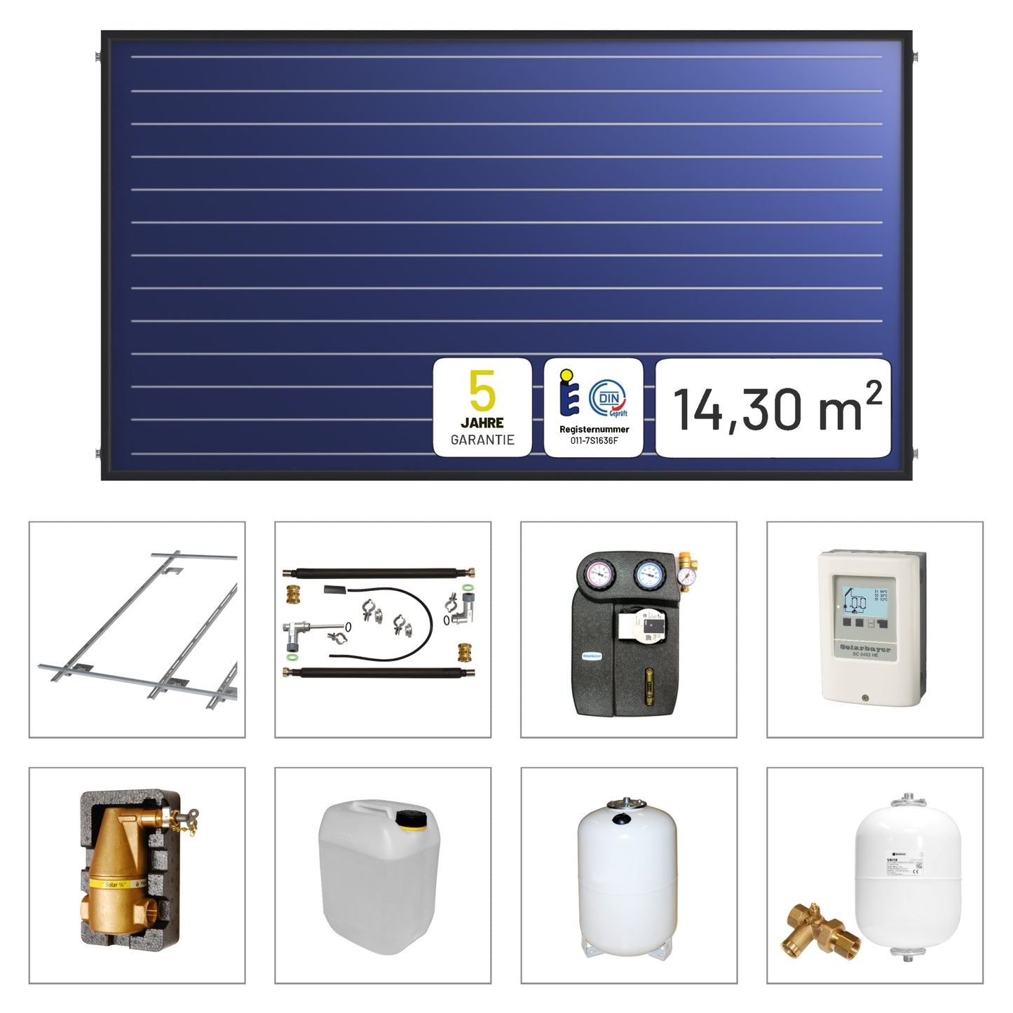 Solarbayer PlusAL Solarpaket H2 Biber Gesamtfläche Brutto 14,30 m2 horizontal