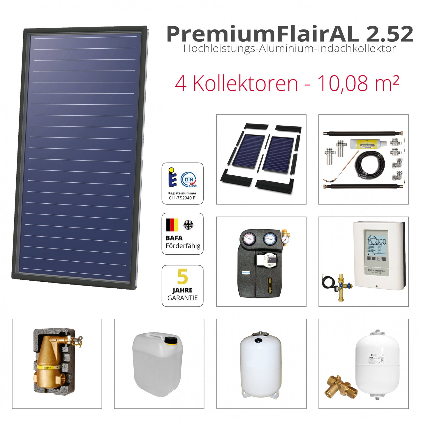 Solarbayer FlairAL Indach-Solarpaket 4 1-reihig, Gesamtfläche Brutto: 10,08 m2