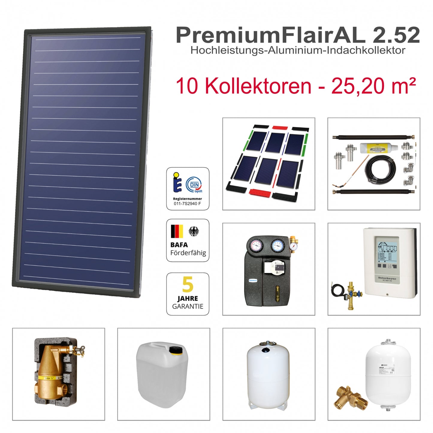 Solarbayer FlairAL Indach-Solarpaket 10 2-reihig, Gesamtfläche Brutto: 25,20 m2