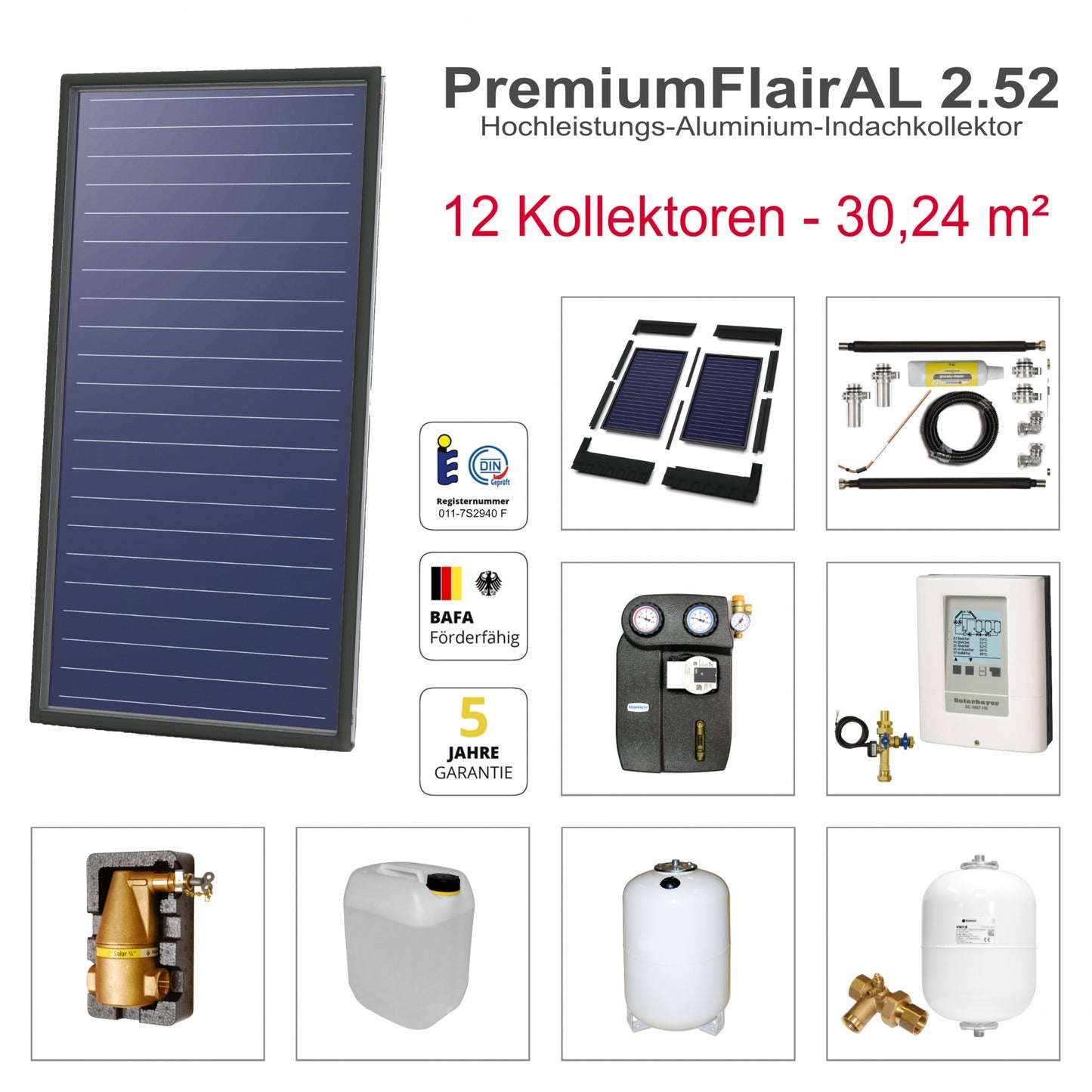 Solarbayer FlairAL Indach-Solarpaket 12 1-reihig, Gesamtfläche Brutto: 30,24 m2