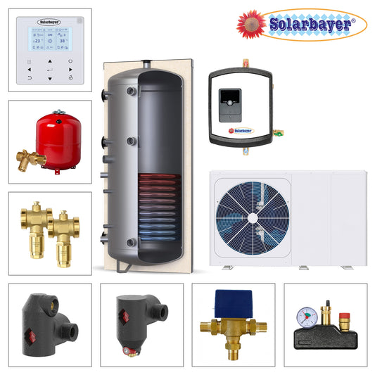 Solarbayer Wärmepumpenpaket LWM 8 / 2xPS300, Friwa Set3, Pufferspeicher + Frischwassermodul