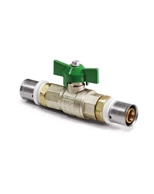 Pipetec Press-Kugelhahn mit Kugelgriff grün (DVGW) TH+U