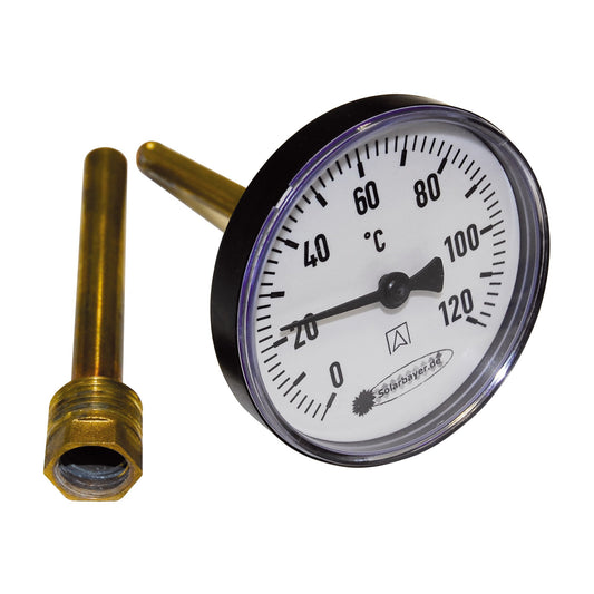 Solarbayer Zeigerthermometer mit Tauchhülse 1/2" Temperaturskala von 0 - 120 C